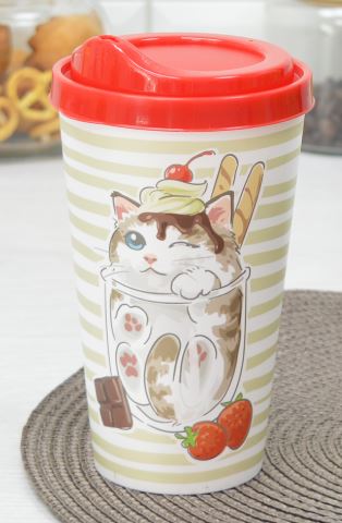 Стакан с крышкой 550мл с декором Коктель (красный)